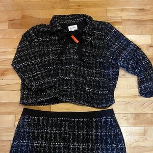 Joe Fresh Plus Size Black and White Tweed Cropped Blazer with skirt-New W/ Tags